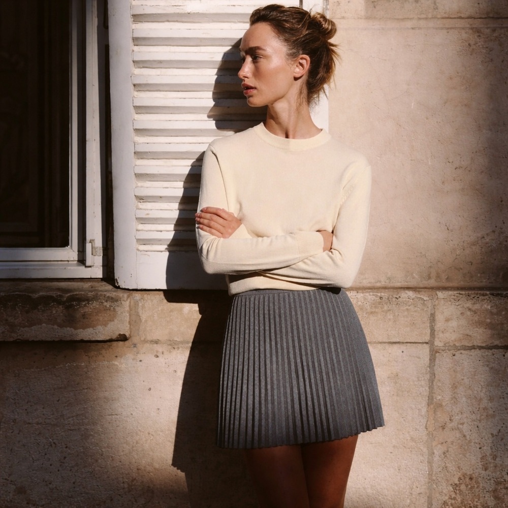 Zara Charcoal Gray Pleated Mini Skirt XS High Rise Preppy Tailored Skort